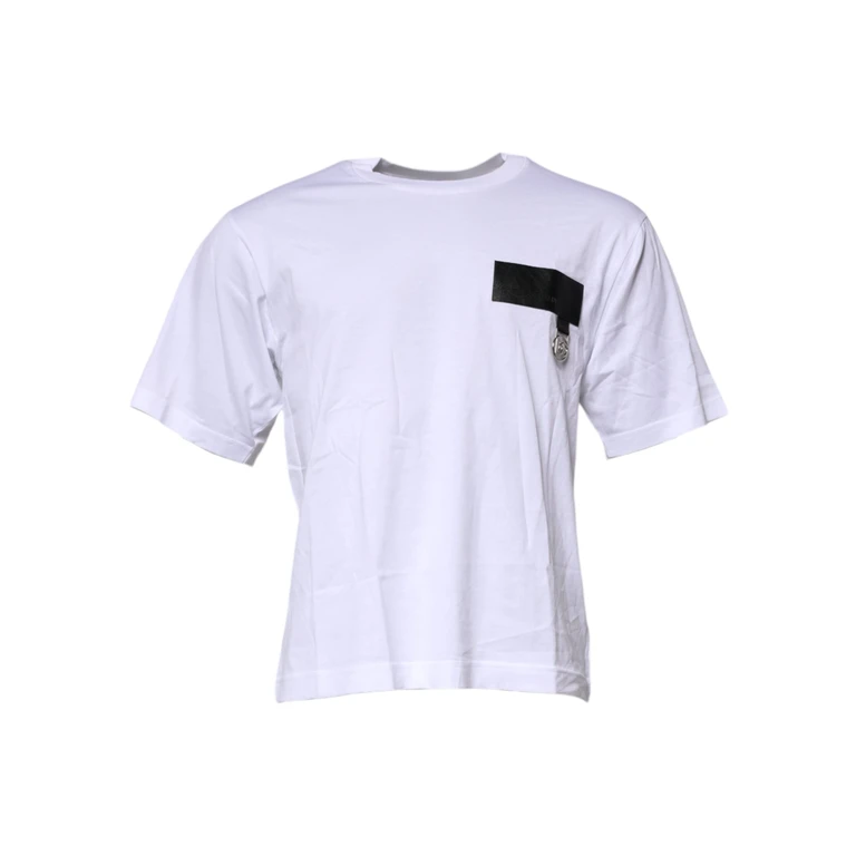 White Logo Patch Cotton Crew Neck T-Shirt - Men