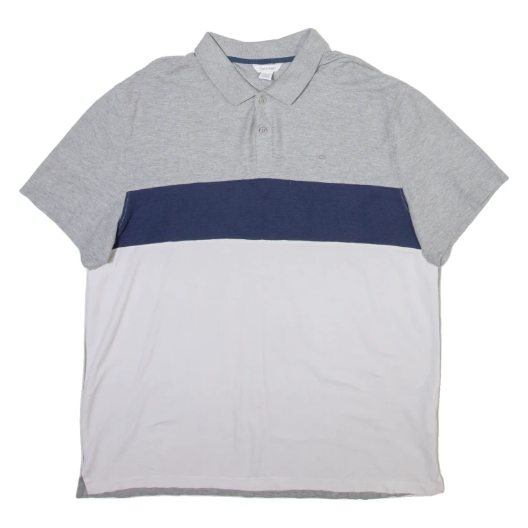 CALVIN KLEIN Mens Polo Shirt Grey Colourblock XL