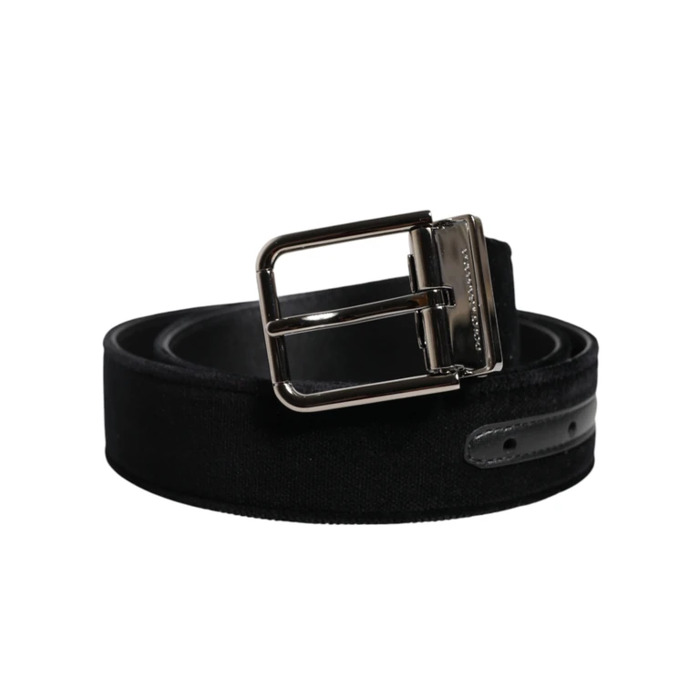 Dolce & Gabbana Black Cotton Silver Metal Buckle Belt Calf Leather - Men
