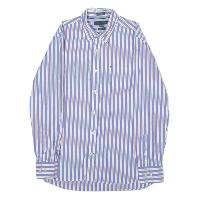 TOMMY HILFIGER Custom Fit Mens Shirt Blue Striped Long Sleeve M (VV3-291024-5539)