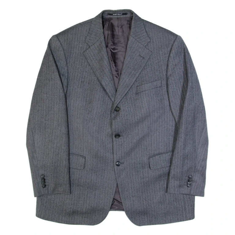 PIATTELLI Mens Blazer Jacket Black Wool Chevron XL