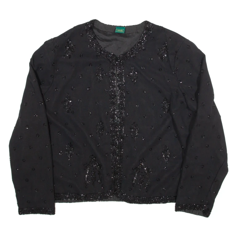 CANDA Womens Kimono Top Black Long Sleeve L
