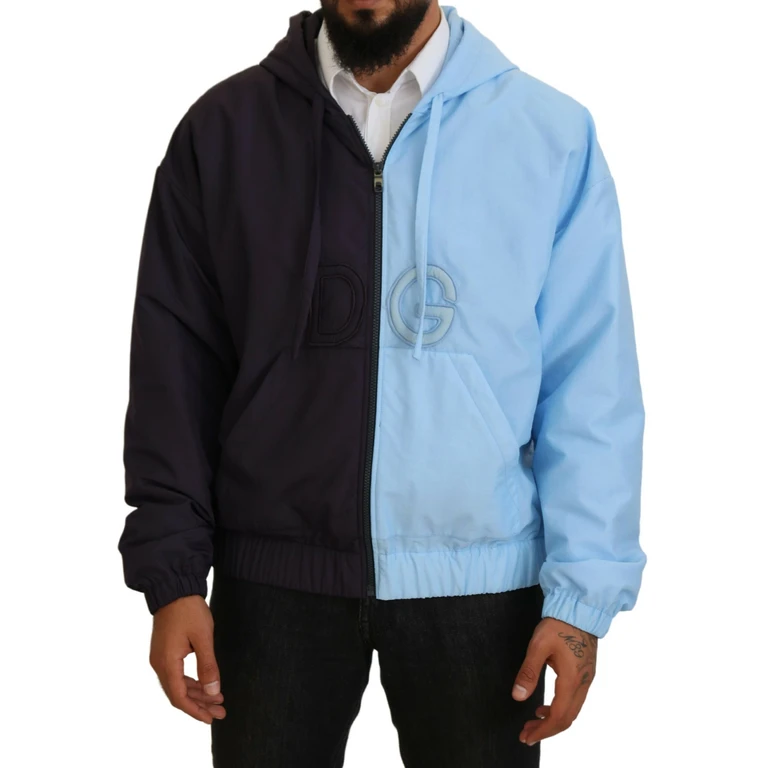 Dolce & Gabbana Black Blue Dg Hooded Full Zip Men Jacket And Polyester Nylon Clothing - Men