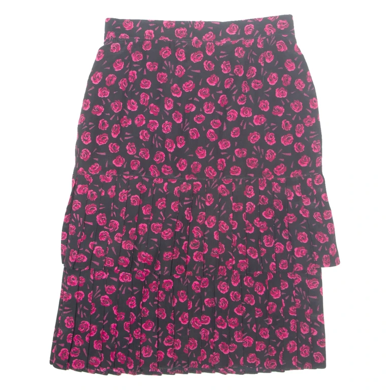 Womens Pleated Skirt Pink Midi Floral M