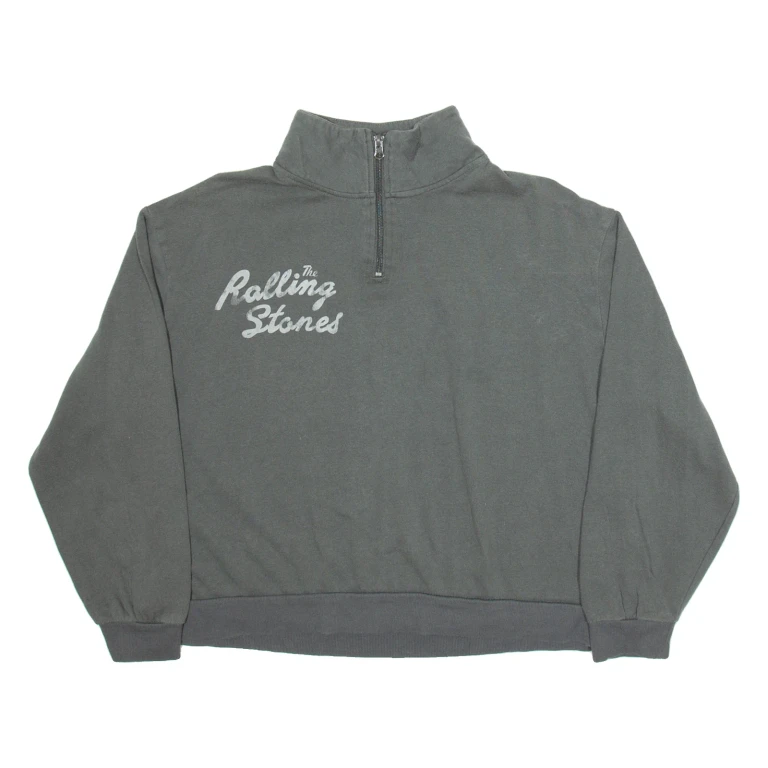 THE ROLLING STONES Crop Womens Sweatshirt Grey 1/4 Zip XL