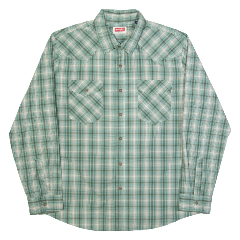 WRANGLER Mens Shirt Blue Check Long Sleeve L