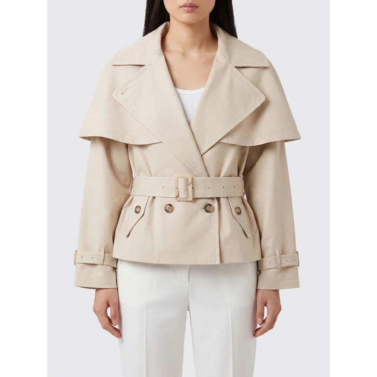 Double-Breasted Short Trench Coat in Pure Cotton with Adjustable Waist Belt (BJ20302 098VANILLA)