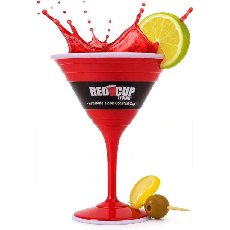 Reusable Red Plastic Cocktail Glasses with Stem, 12 Oz, Unique Heavy-Duty Drinking Glasses for Parties, Durable Champagne Flutes, Cute Sturdy Big Grip Cups Stem Glass, Elegantes Copas De Vino