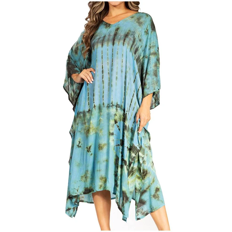 Sakkas Clementine Women's Tie Dye Caftan Dress/Cover Up Beach Kaftan Boho Summer