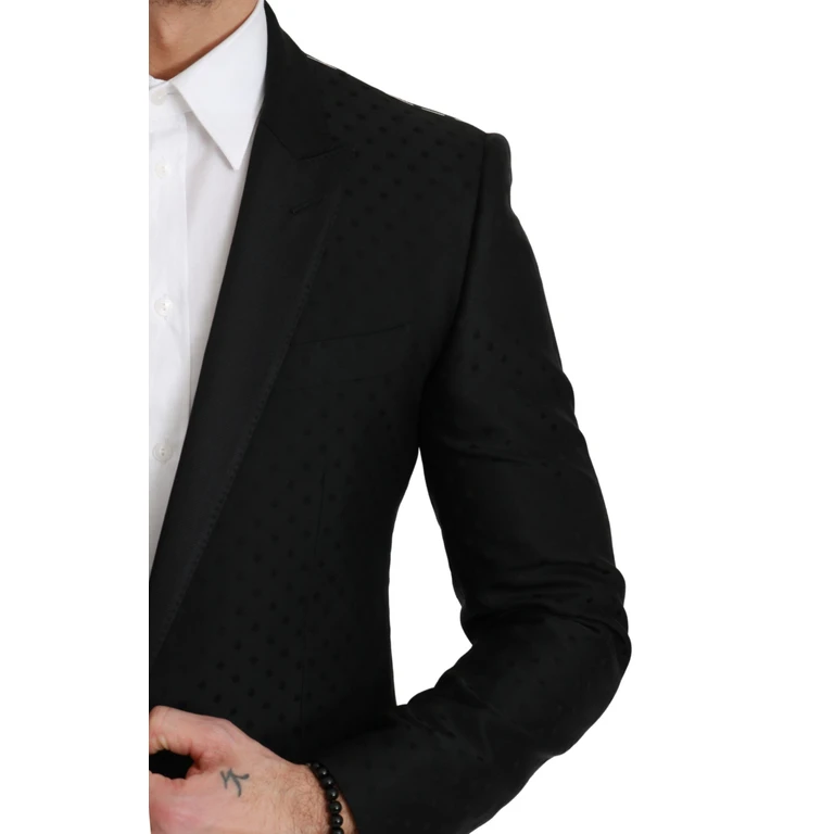Black Slim Fit Coat Jacket Martini Blazer Virgin Wool Rayon Clothing - Men
