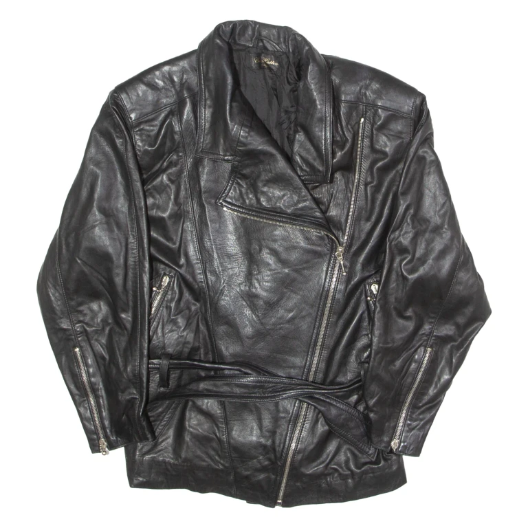 GUS HUTTEN Womens Biker Jacket Black Faux Leather 90s UK 12