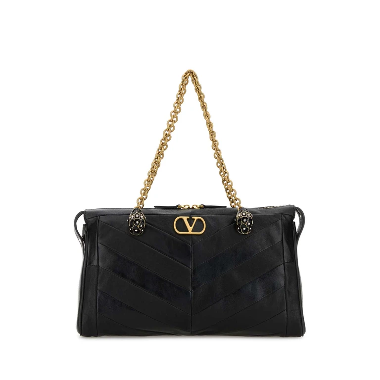 Valentino Garavani Black Leather Panthea Shopping Bag Nero Borse A Mano - Women