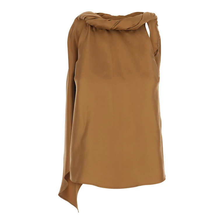 Loulou De Saison Top WILMA TWISTED COLLAR with Silk Brown Women Tops - Women