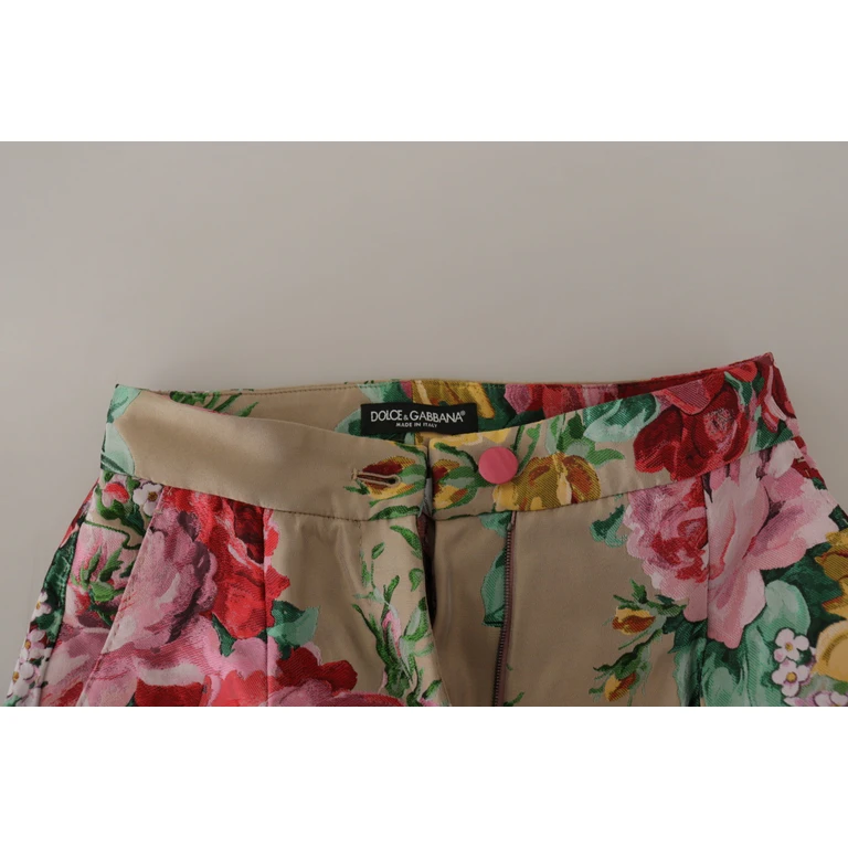 Dolce & Gabbana Beige Floral Dress Formal High Waist Pants Polyester - Women