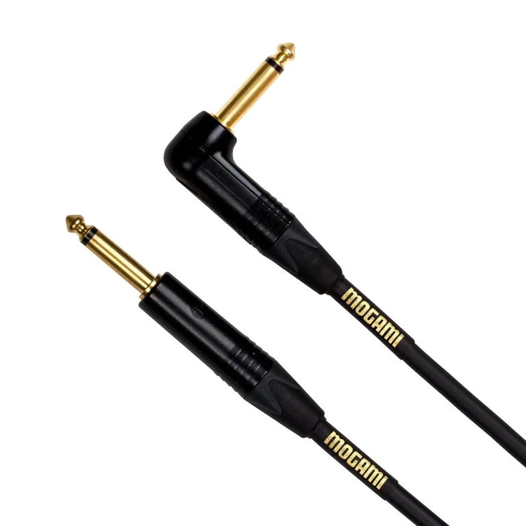 Gold INSTRUMENT-03R Guitar Instrument Cable, 1/4" TS Male Plugs, Gold Contacts, Right Angle and Straight Connectors (3ft)