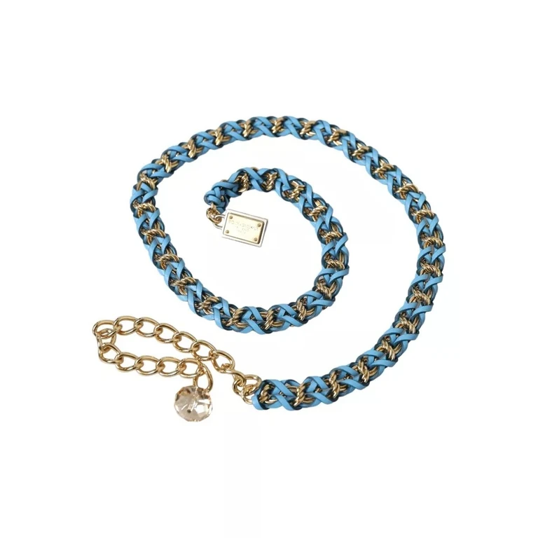Dolce & Gabbana Blue Braided Gold Brass Chain Waist Belt - Women