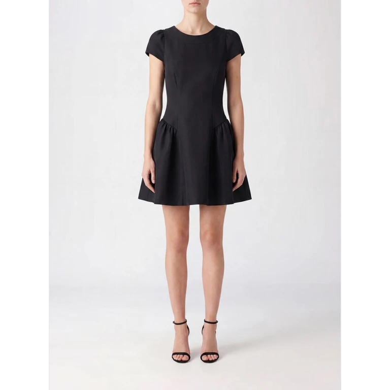 Black Cady Midi Cocktail Dress with Short Sleeves (PF26097SBBLACK)