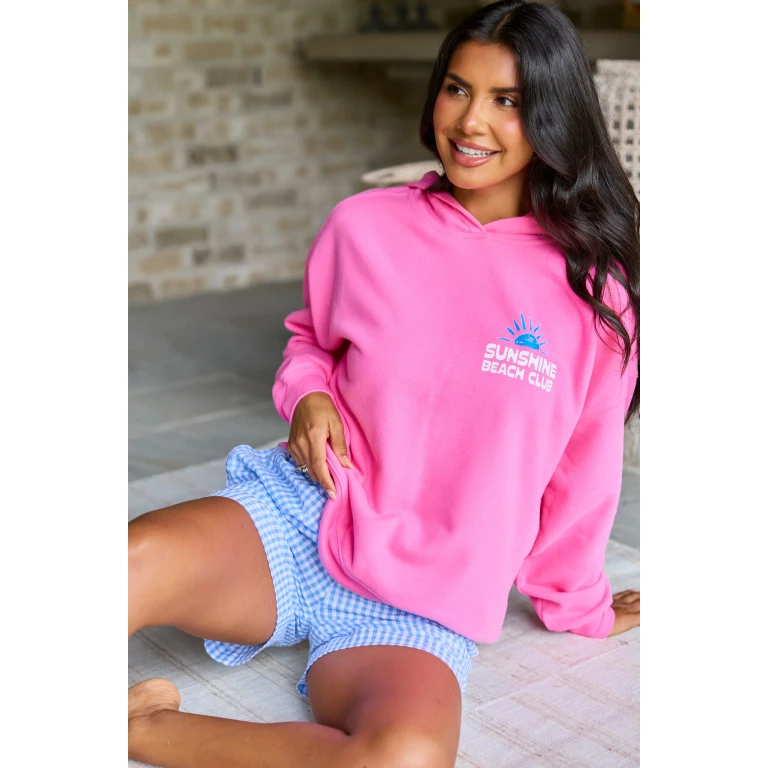 Sunshine Beach Club Pink Graphic Hoodie