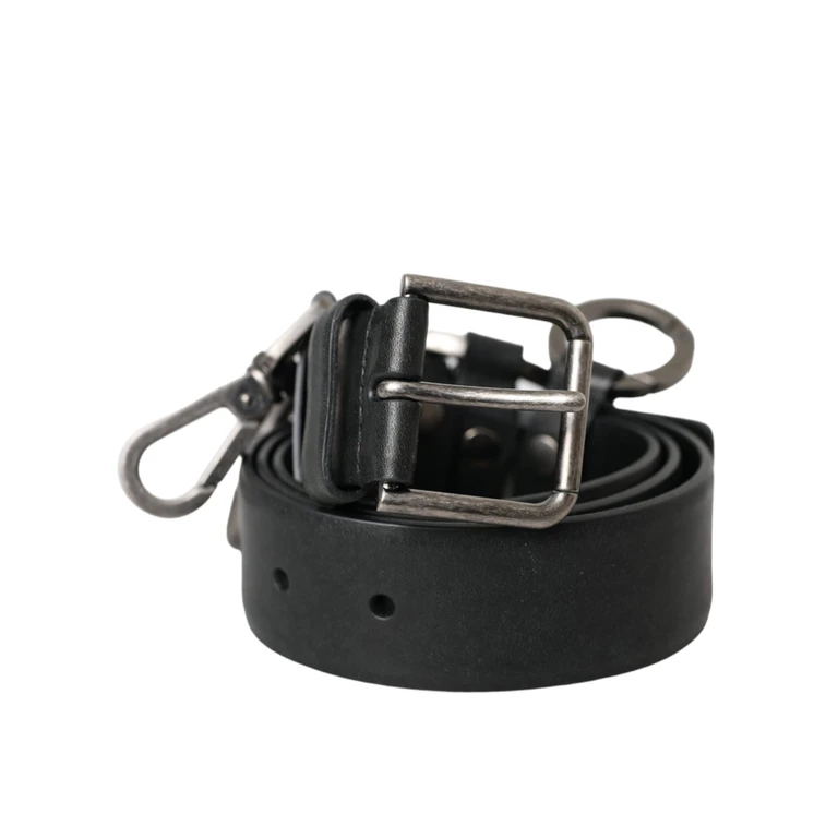 Black Calf Leather Silver Metal Buckle Belt - Men