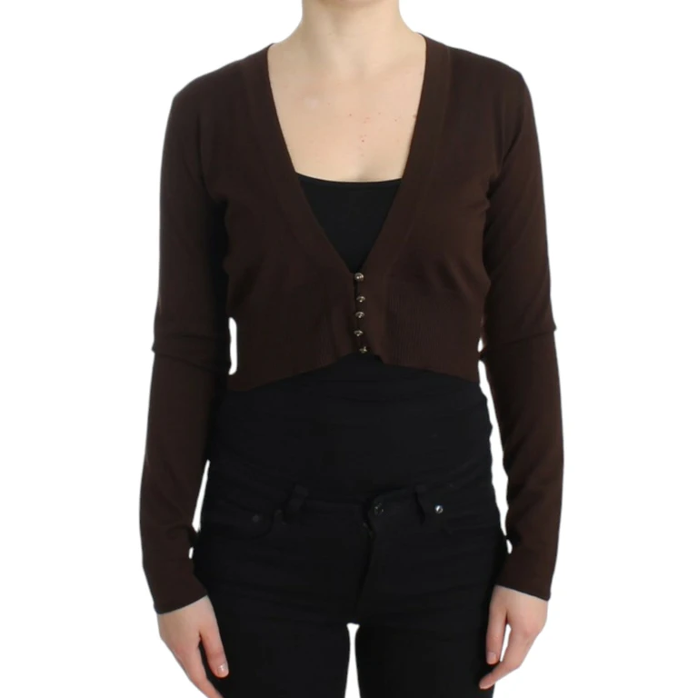 Roberto Cavalli Brown Cropped Wool Cardigan Virgin Clothing - Women