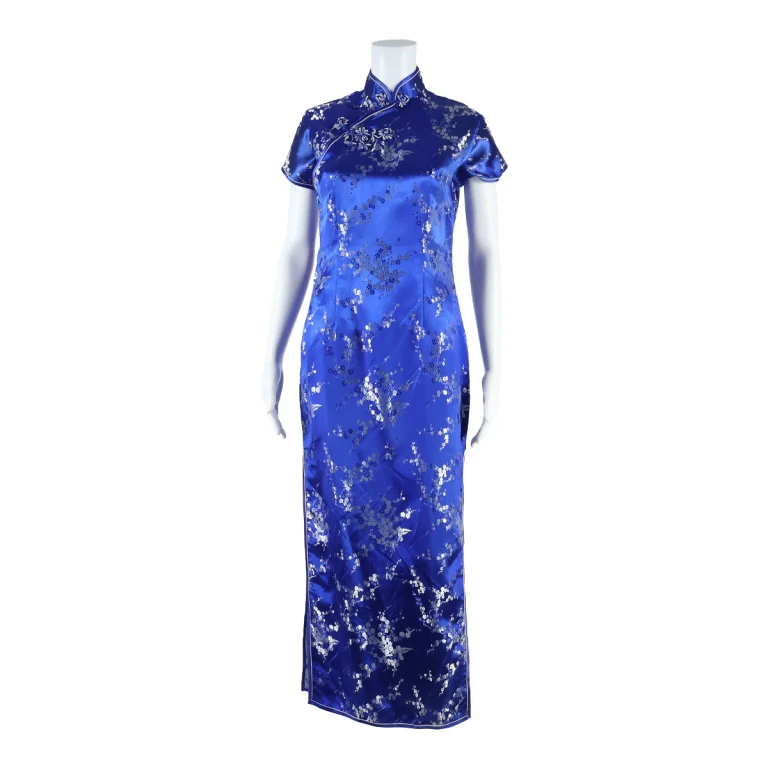 Side Slits Womens Pencil Dress Blue Floral Short Sleeve Short XS