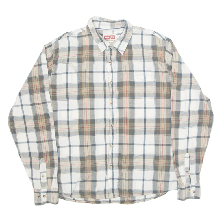 WRANGLER Mens Shirt White Check Long Sleeve L