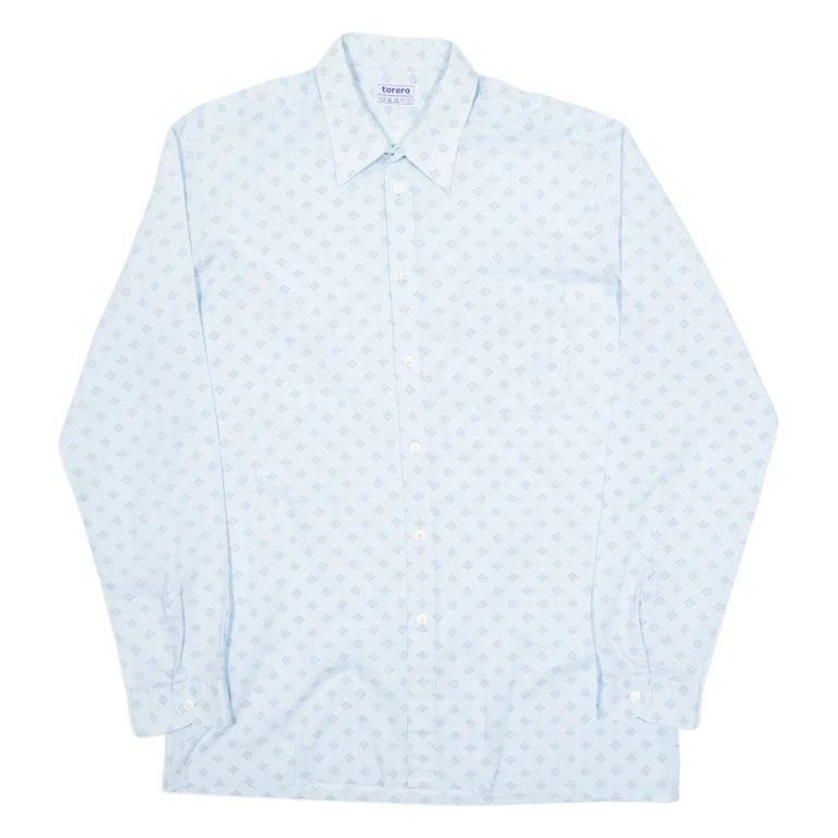 TORERO Mens Shirt Blue 90s Spotted Long Sleeve M