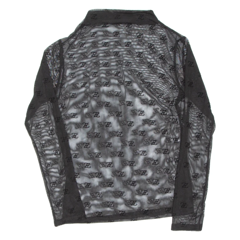 Sheer Womens Printed Top Black Long Sleeve M