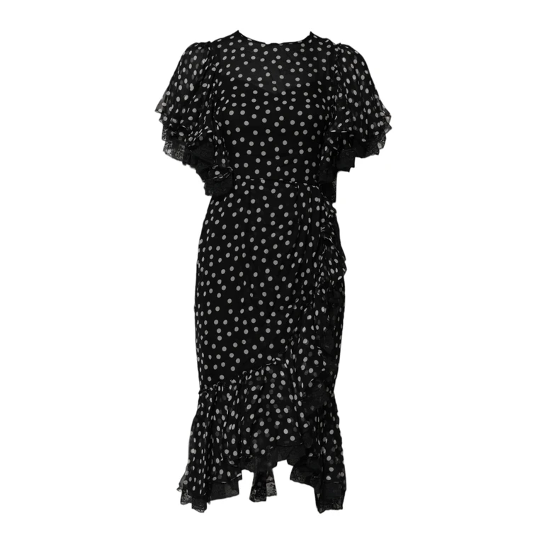 Dolce & Gabbana Black White Lace Polka Dot Chiffon Dress And Silk Cotton Nylon - Women