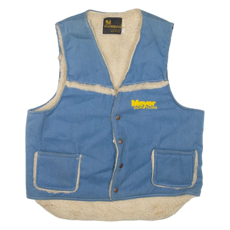 WEATHERCASTER Sherpa Lined Denim Mens Workwear Gilet Blue L