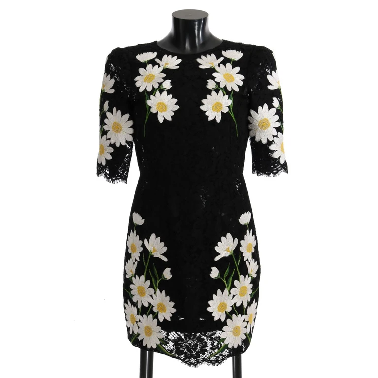 Dolce & Gabbana Black Floral Lace Chamomile Sicily Dress Cotton - Women