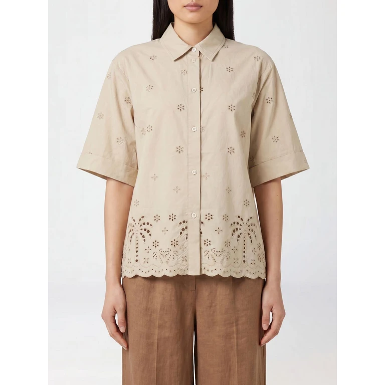 Short-Sleeved Cotton Shirt with Embroidery and Dropped Shoulders (MTI000101425L)
