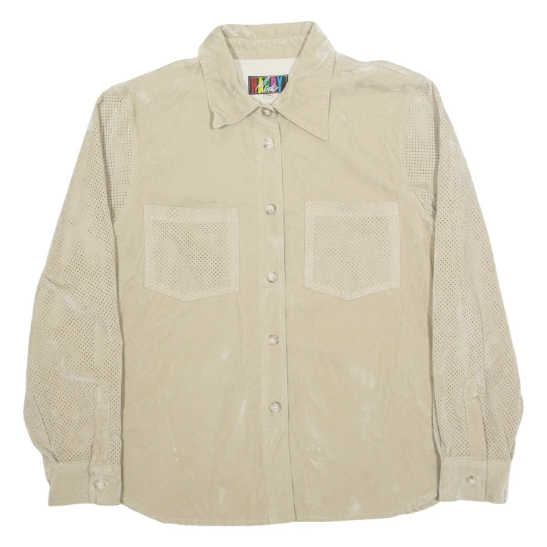 HAPPY MODE Western Womens Plain Shirt Beige Long Sleeve M