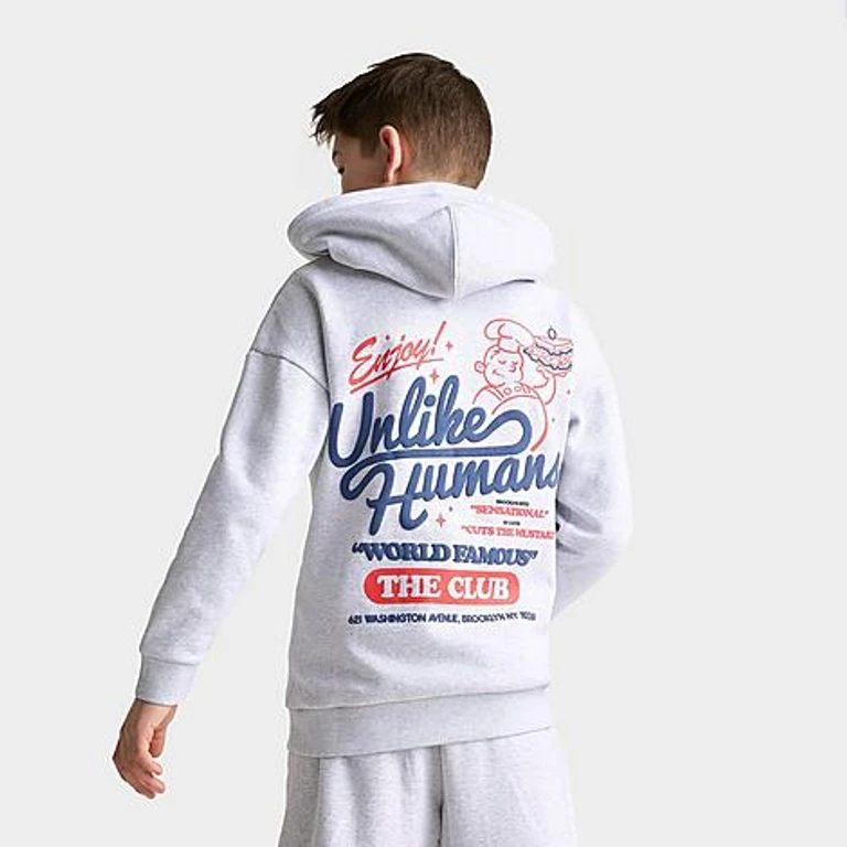 Unlike Humans Big Kids Club Deli Pullover Hoodie in Grey Marl Size: Small