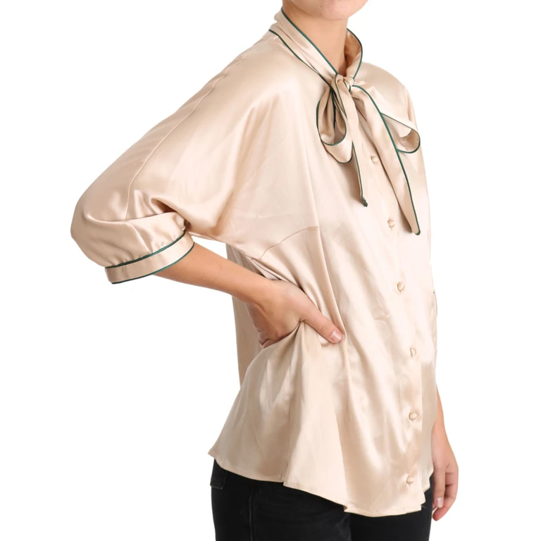 Dolce & Gabbana Beige Ribbon Silk Stretch Top Blouse Elastane - Women