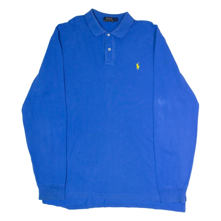POLO RALPH LAUREN Mens Polo Shirt Blue Long Sleeve L
