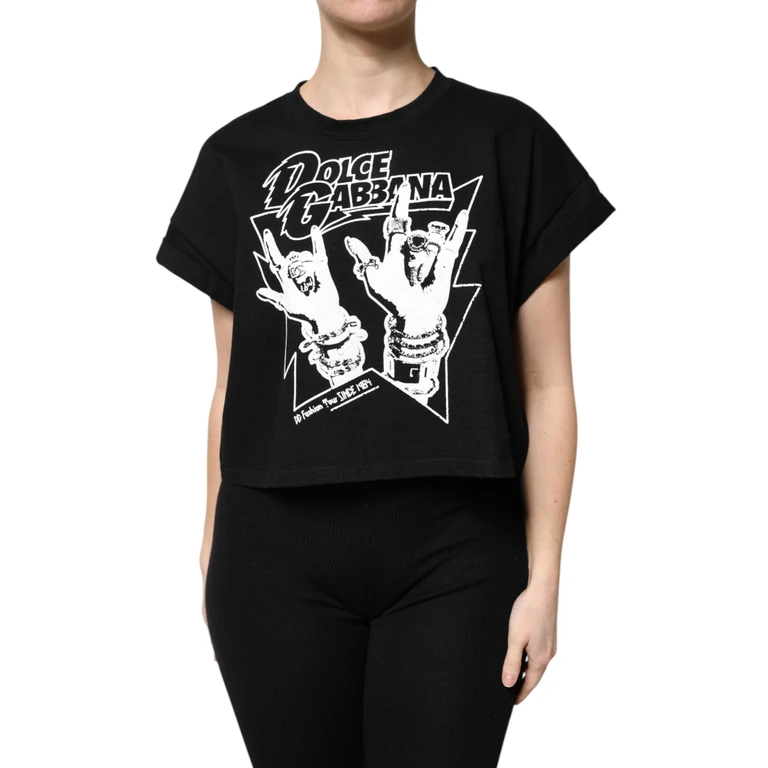 Dolce & Gabbana Black Cotton Printed Short Sleeves T-Shirt - Women