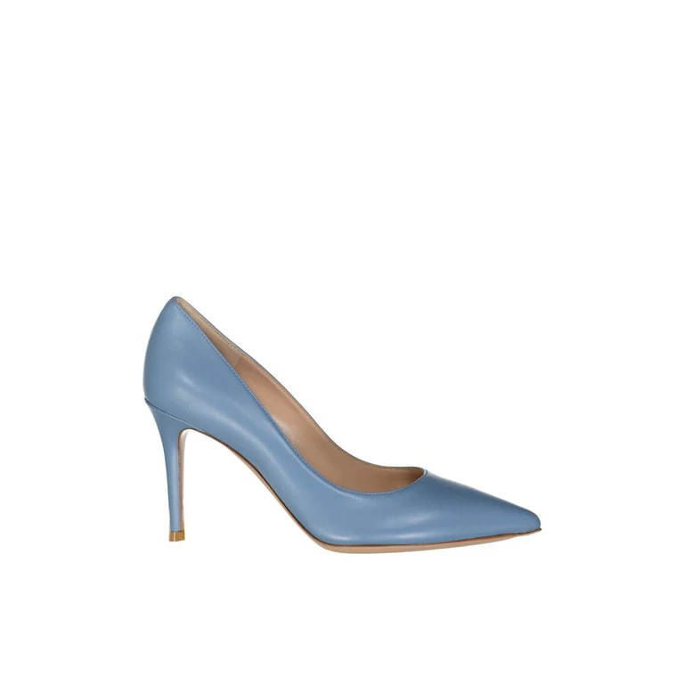 Blue Leather High Heel Pumps - Women