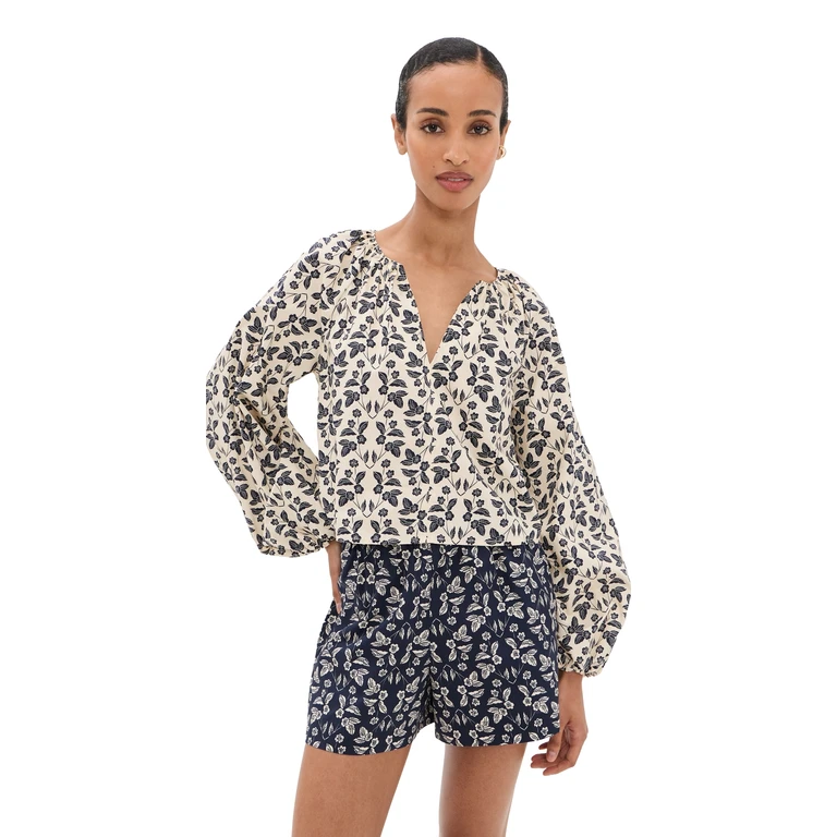 Tanya Taylor Adelina Top Cream/Maritime Blue Multi M