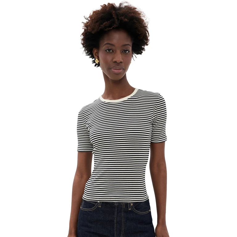 FRAME The Fine Rib Crew Tee Cream Multi L