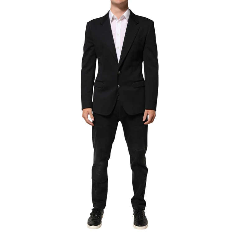 Dolce & Gabbana Dark Blue Cotton Men Jacket Coat Blazer Suit Nylon - Men