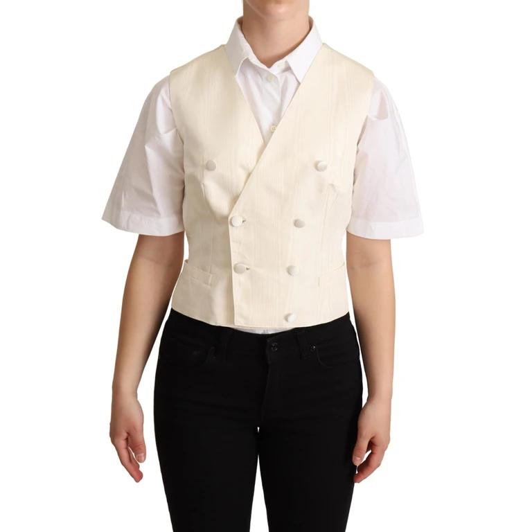 Dolce & Gabbana Beige Silk Sleeveless Waistcoat Vest Elastane Clothing - Women