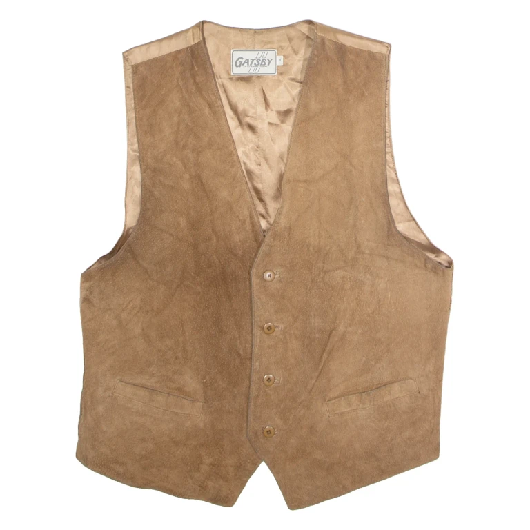 GATSBY Mens Waistcoat Brown Leather Suede 90s S
