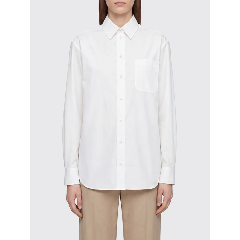 Cotton Poplin Shirt with Classic Collar and Patch Pocket (10477W4393WHT)