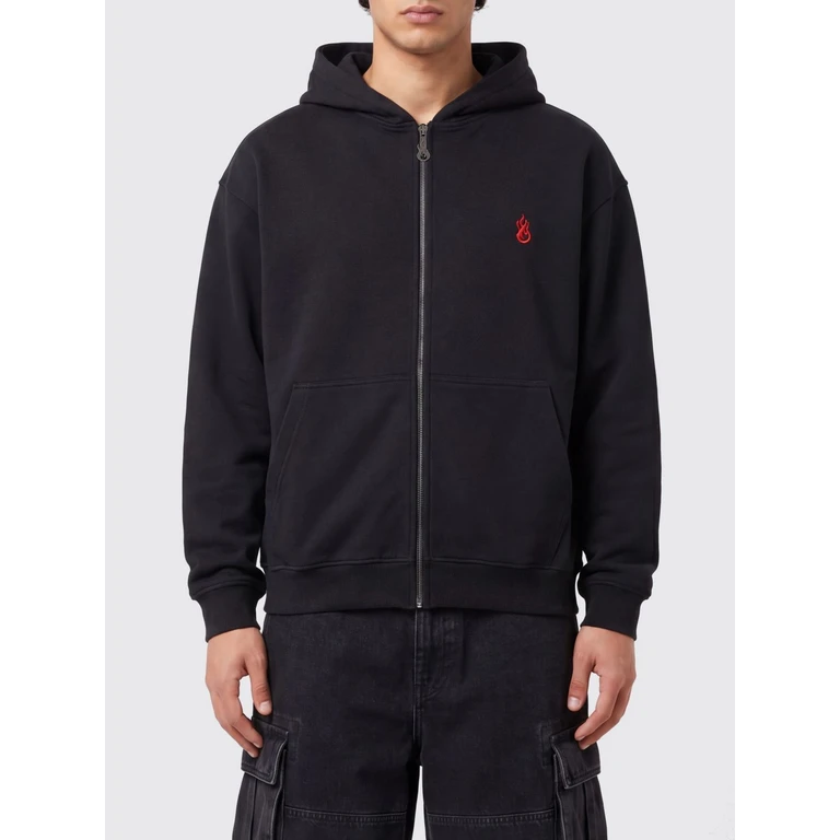 Hooded Cotton Zip-Up Sweatshirt with Contrast Logo (VS070ZPBLACK)