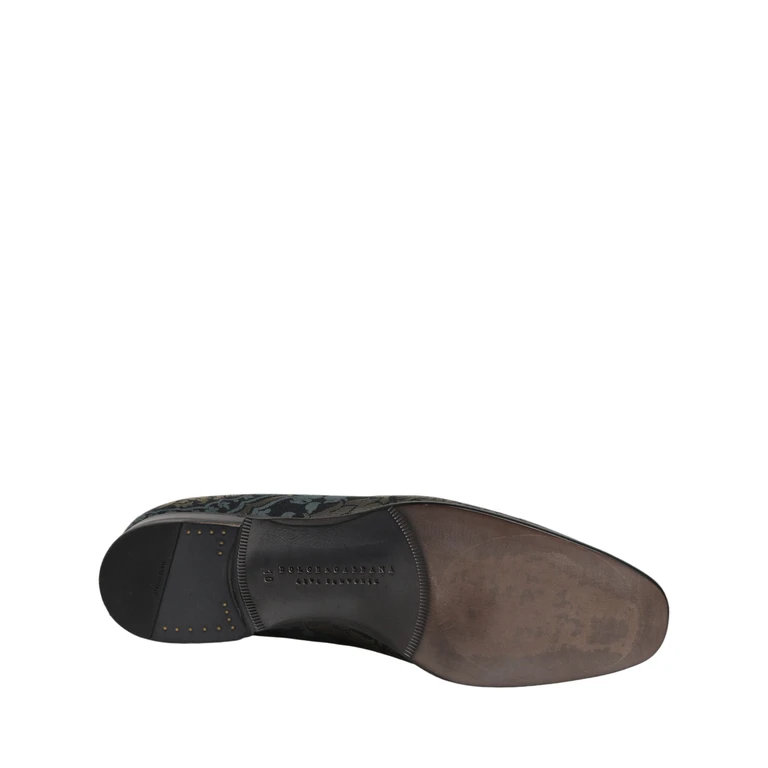 Black Floral Brocade Slip On Loafers Shoes Leather - Men