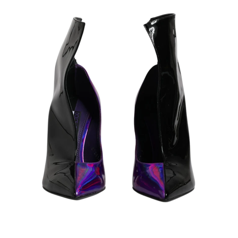 Dolce & Gabbana Purple Black Pointed Ankle Boots Shoes And Leather - Women