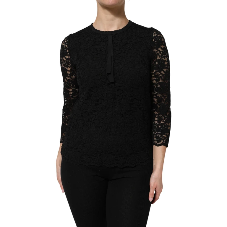 Dolce & Gabbana Black Nylon Lace Long Sleeve Blouse Top Viscose - Women