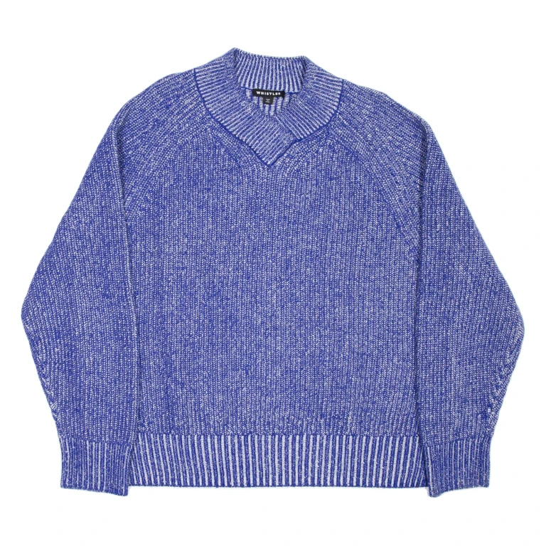 WHISTLES Womens Heavy Knit Jumper Blue V-Neck Chunky Knit Wool L