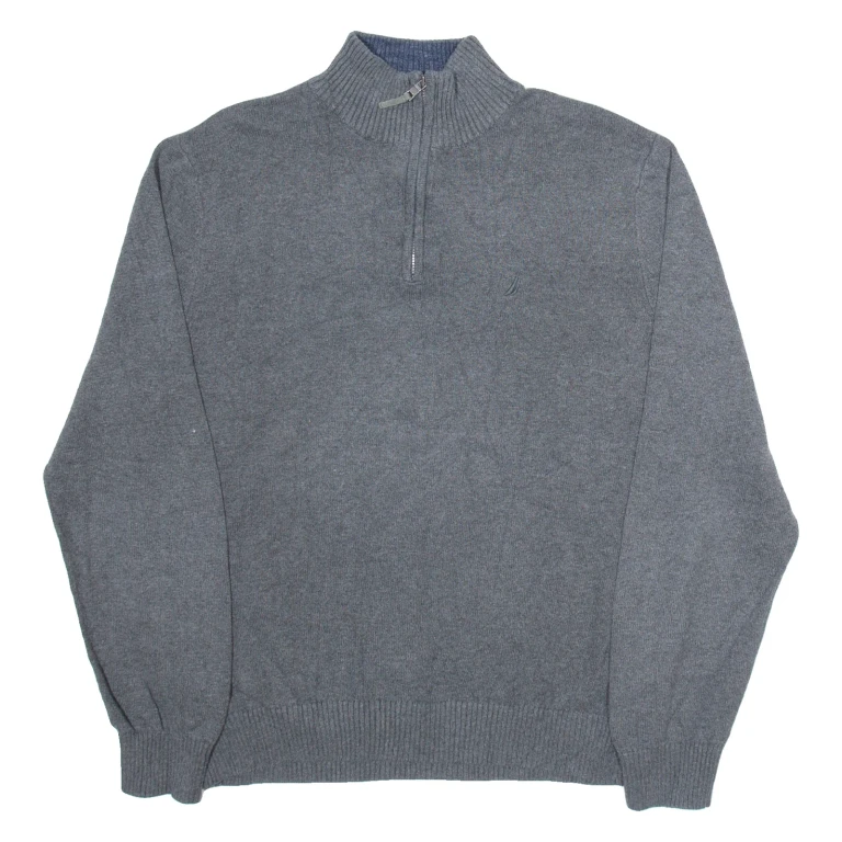NAUTICA Womens Jumper Grey 1/4 Zip Tight Knit XL